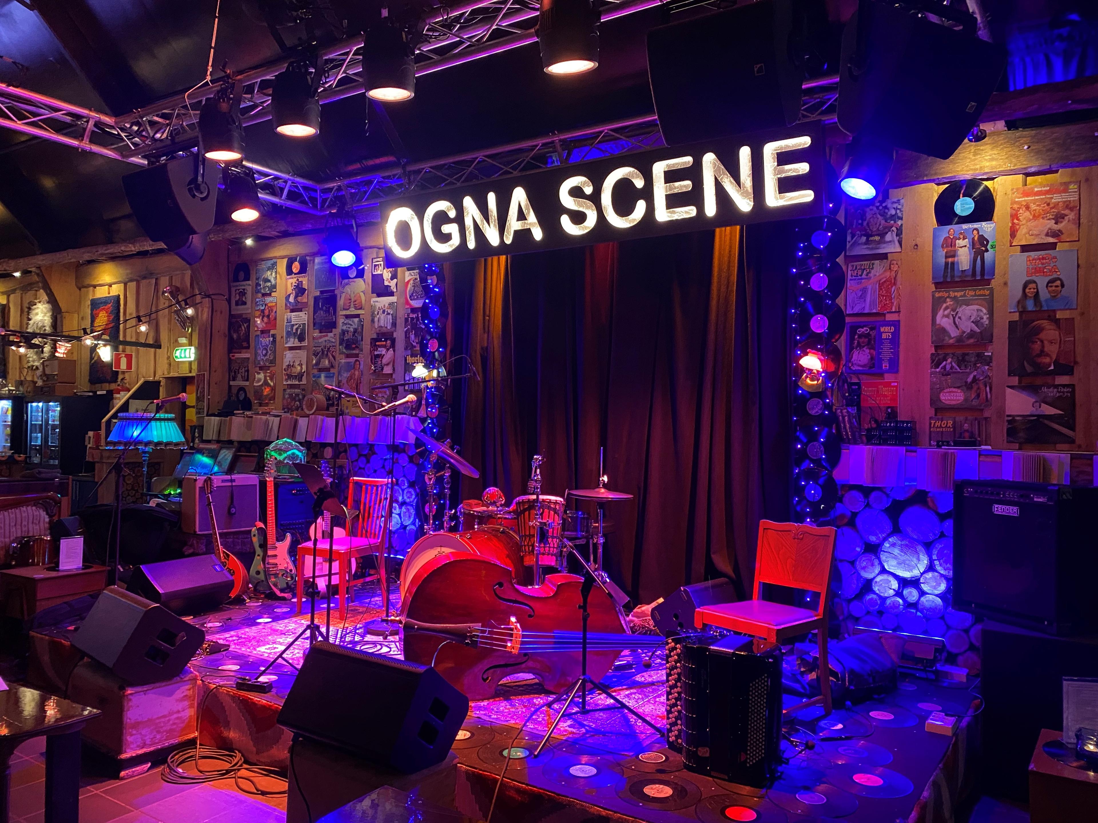 Atmospheric in the evening with stage lights at the Ogna Scene. A concert venue.