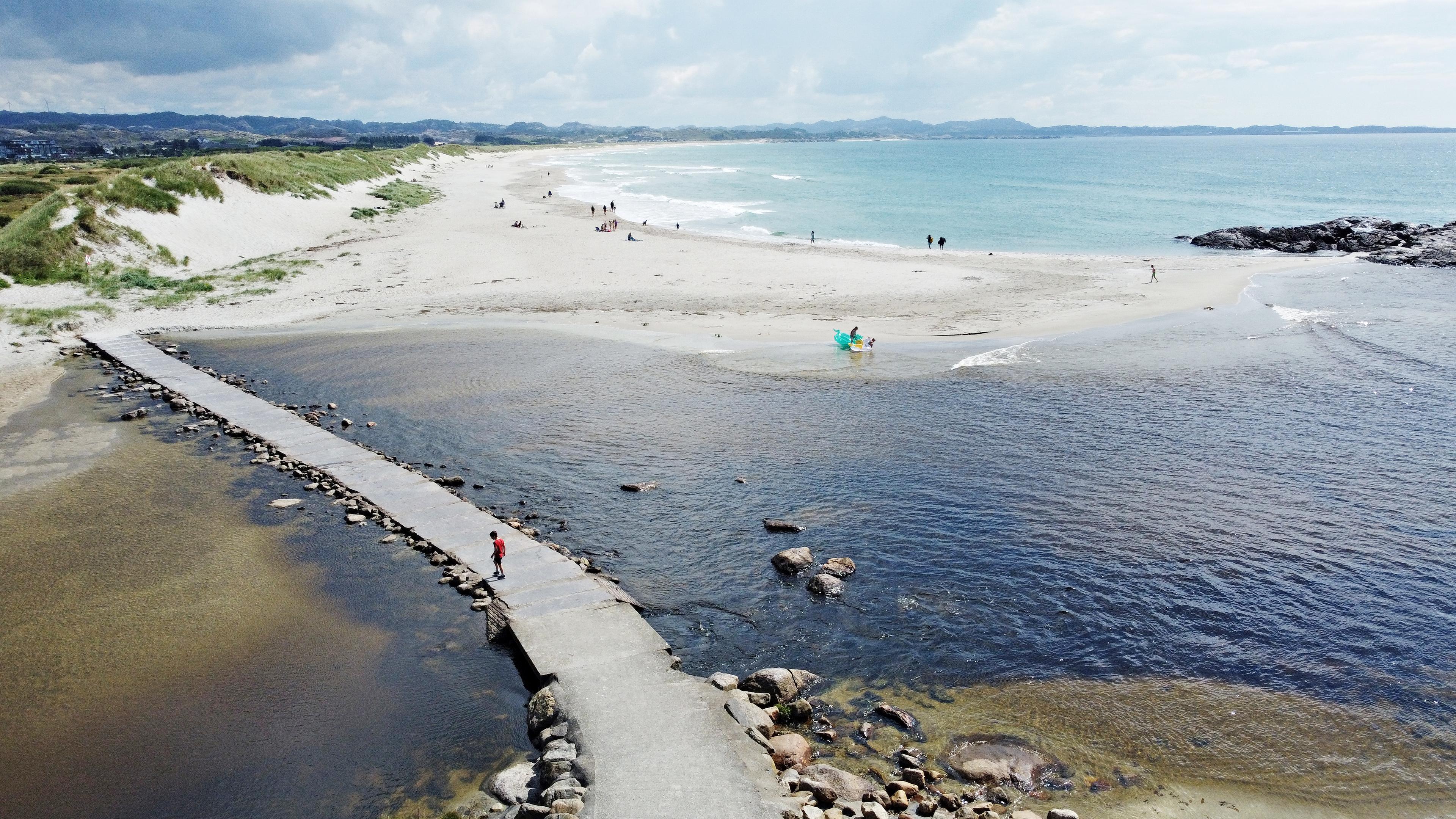 brusand beach in norway taken from above.