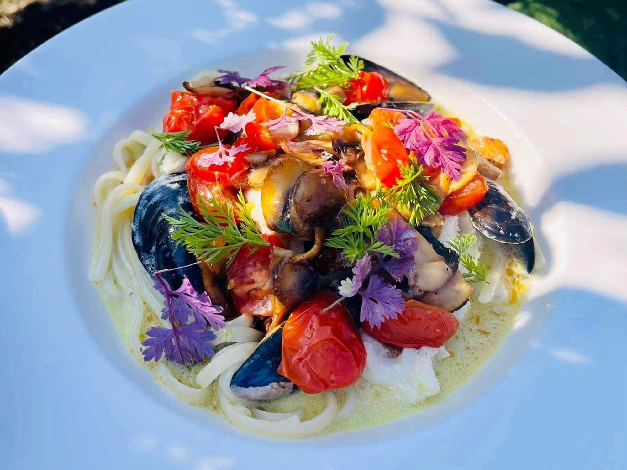 outdoor terraces, summer restaurant, plate of food